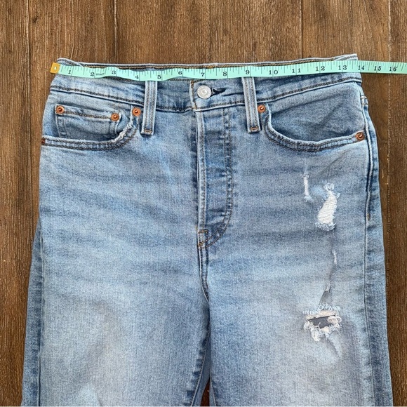 Levi's Wedgie Straight Jeans Women’s 28 Button Fly Medium Wash Vintage Ra Hem - Picture 5 of 12